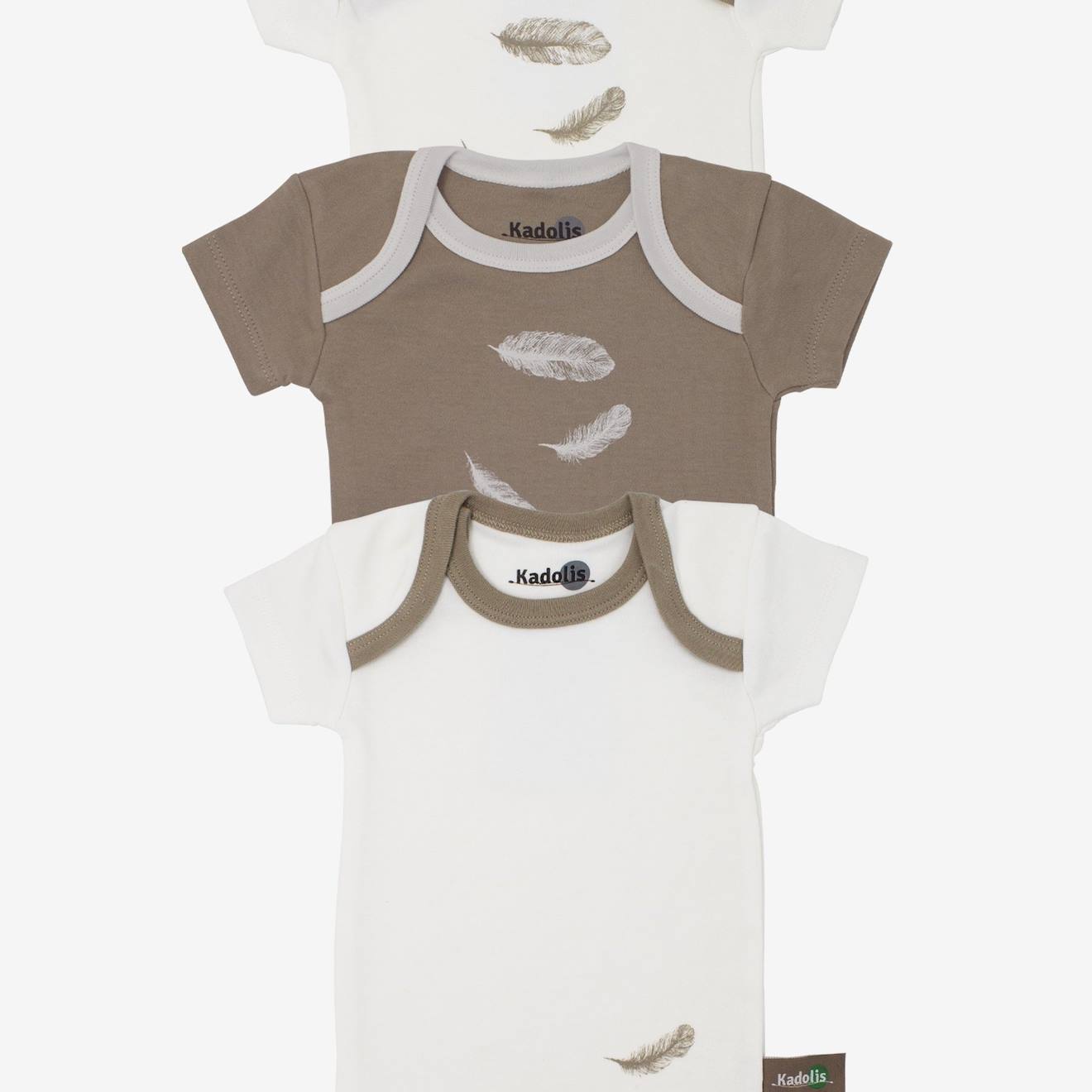 Kadolis - Body Manches Courtes En Coton Bio À Motifs Plumes (lot De 3) Beige