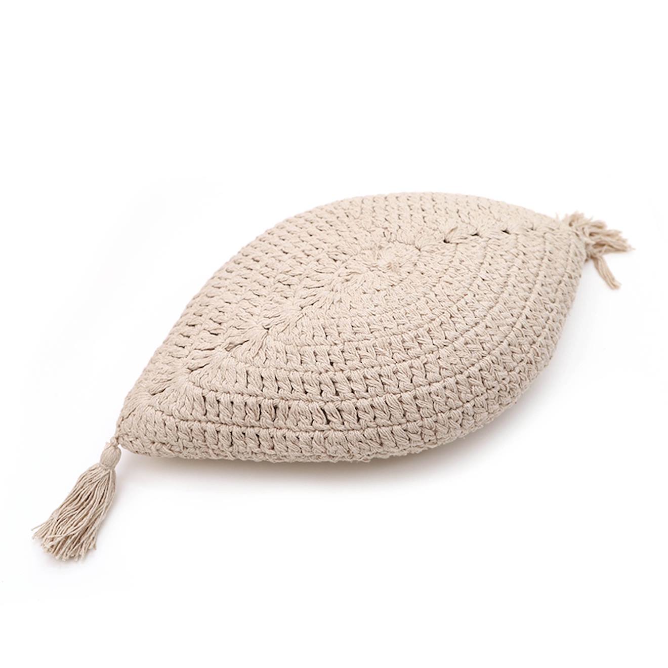 Nattiot - Coussin Bohème Coton Crochet Plume Ecru