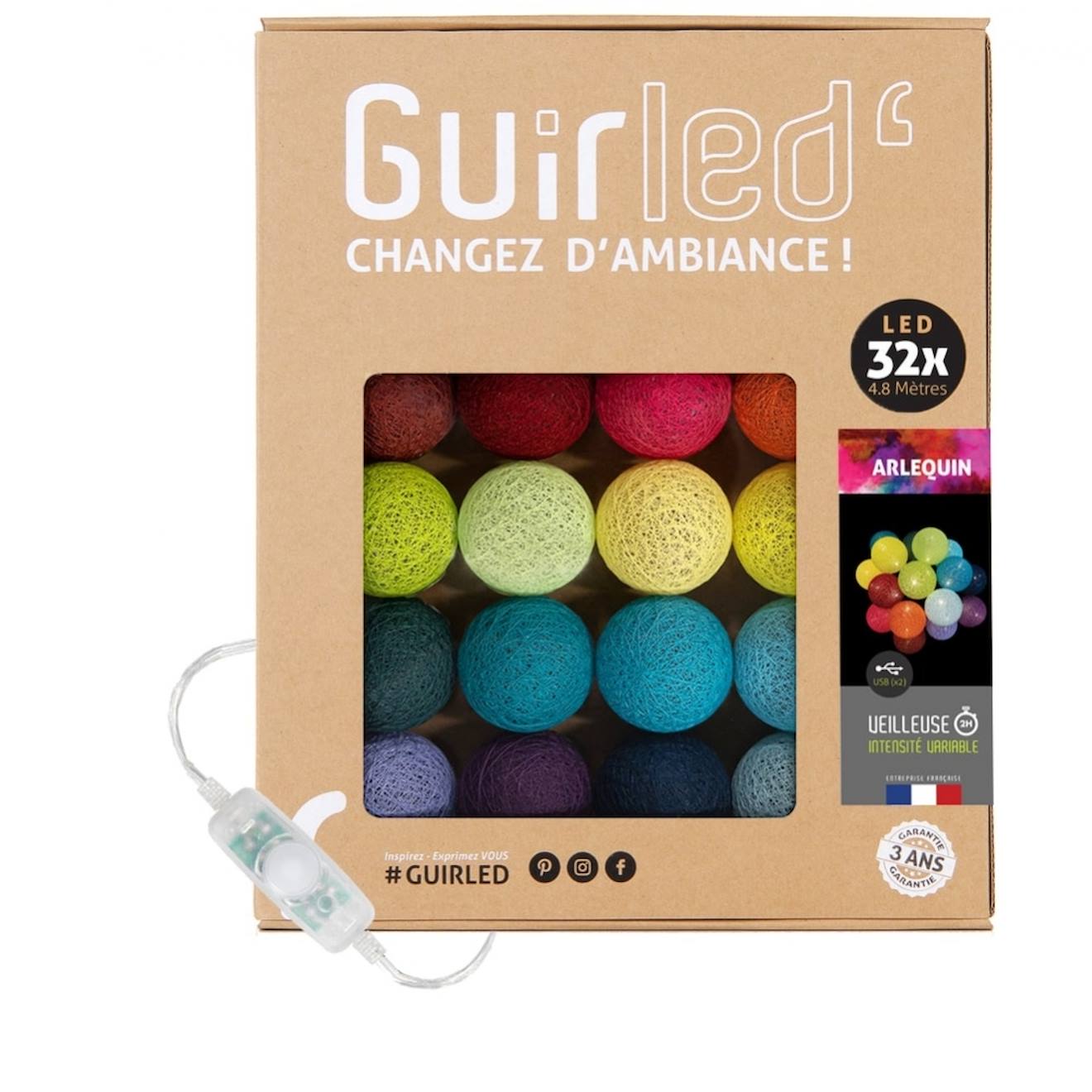 Guirlande Boule Lumineuse Led Usb Veilleuse 2h Arlequin