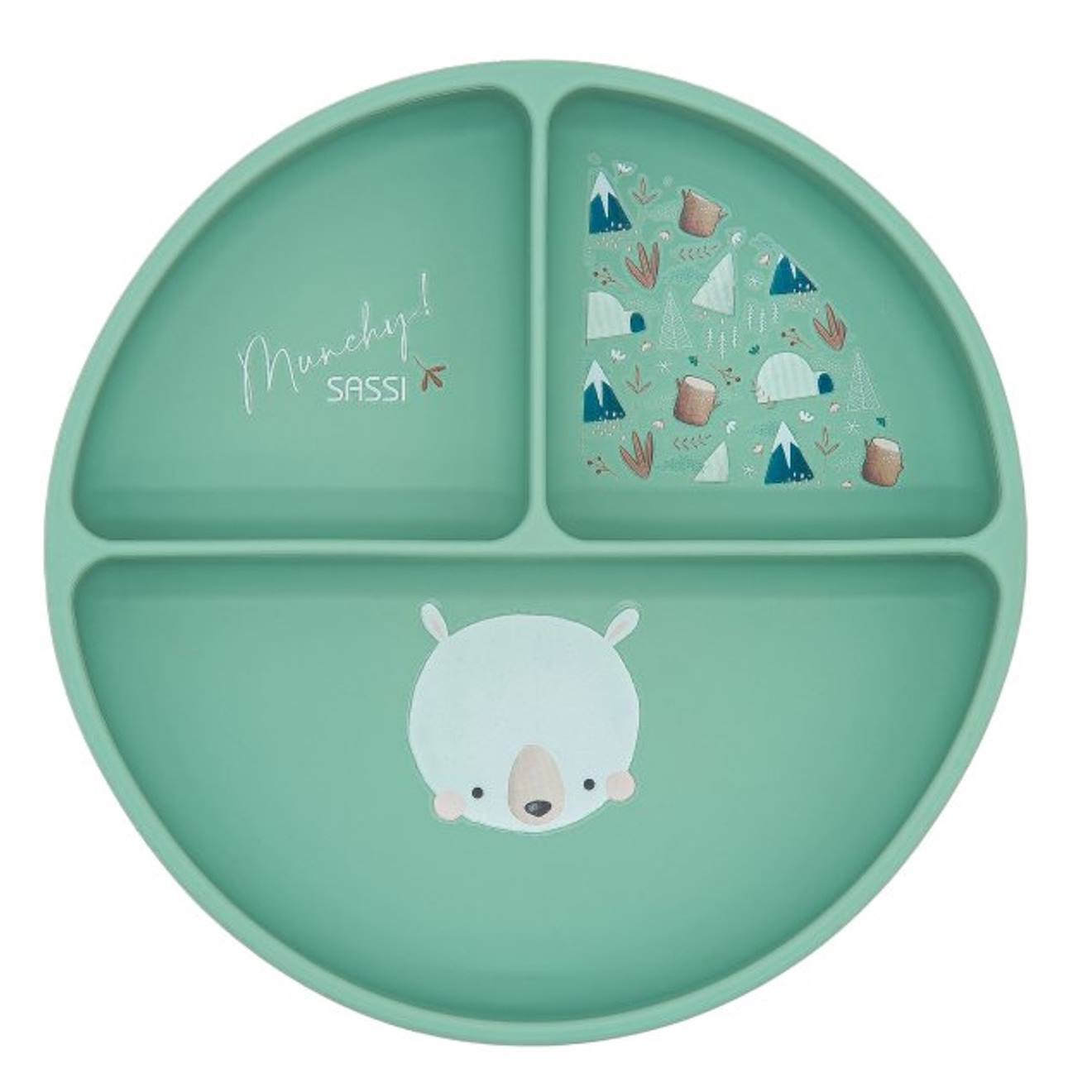 Assiette Compartimentée En Silicone Avec Ventouse Animaux Menthe