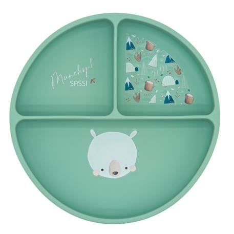Sassi - Assiette Compartimentée En Silicone Avec Ventouse Animaux Menthe