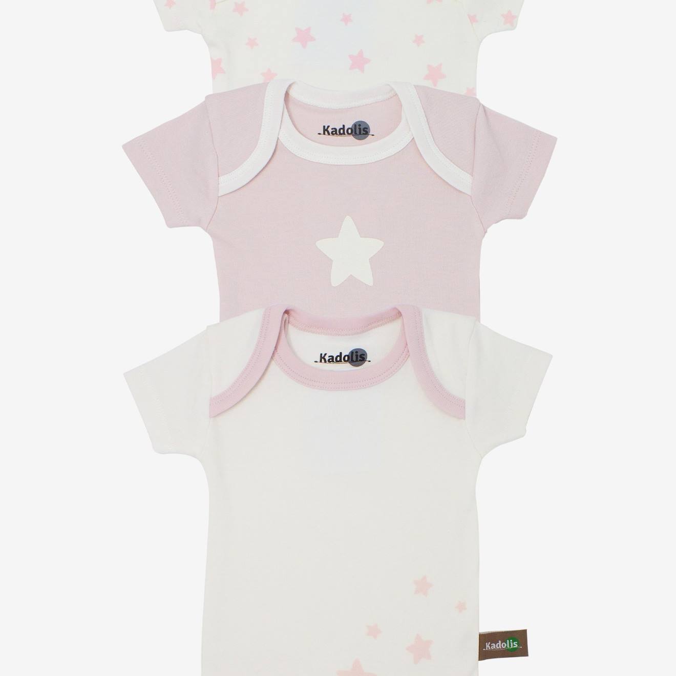 Kadolis - Body Manches Courtes En Coton Bio À Motifs Étoiles (lot De 3) Rose Pâle