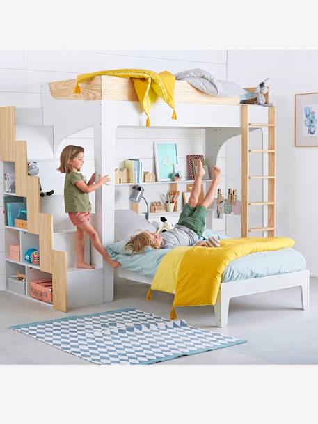 Lit mezzanine enfant  avec étagères pour combiné EASYSPACE blanc/bois 3 - vertbaudet enfant 