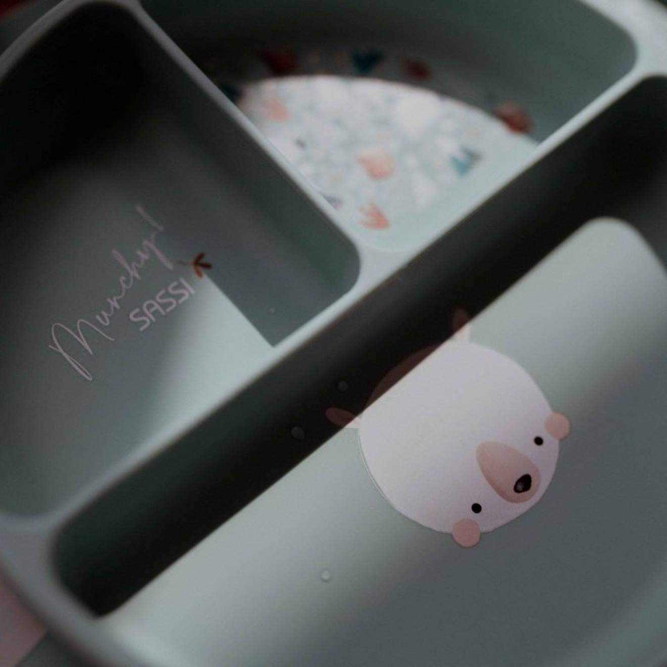 Assiette Compartimentée En Silicone Avec Ventouse Animaux Menthe (Sassi) - Image 2