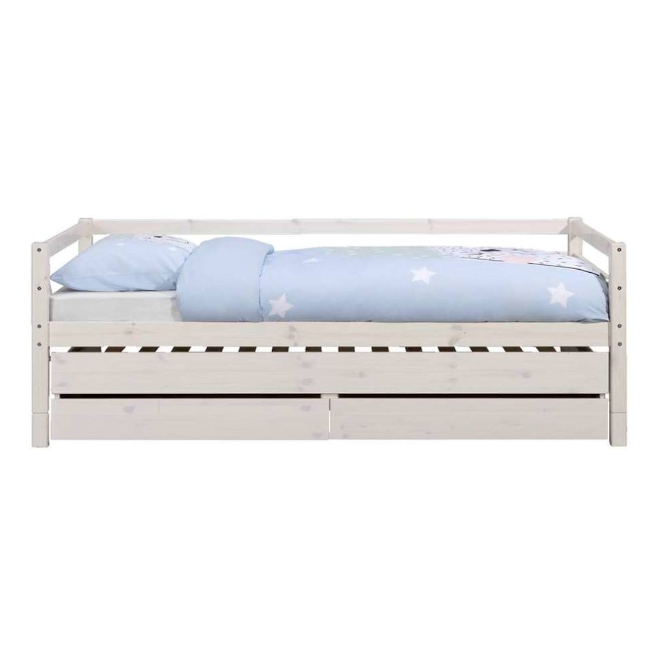 Pack Lit Banquette Gigogne Avec 2 Matelas Bois Massif Alma Blanc