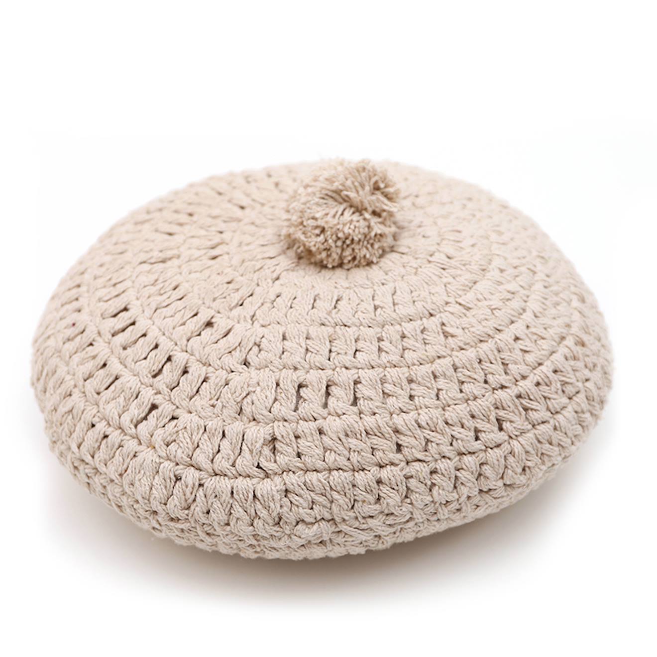 Nattiot - Coussin Coton Rond Crochet Lenka Ecru