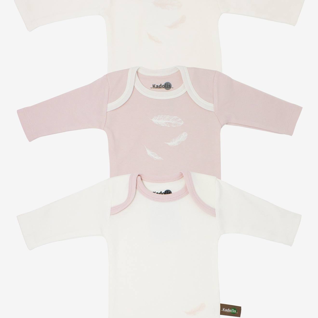Body Manches Longues En Coton Bio À Motifs Plumes (lot De 3) Rose Pâle