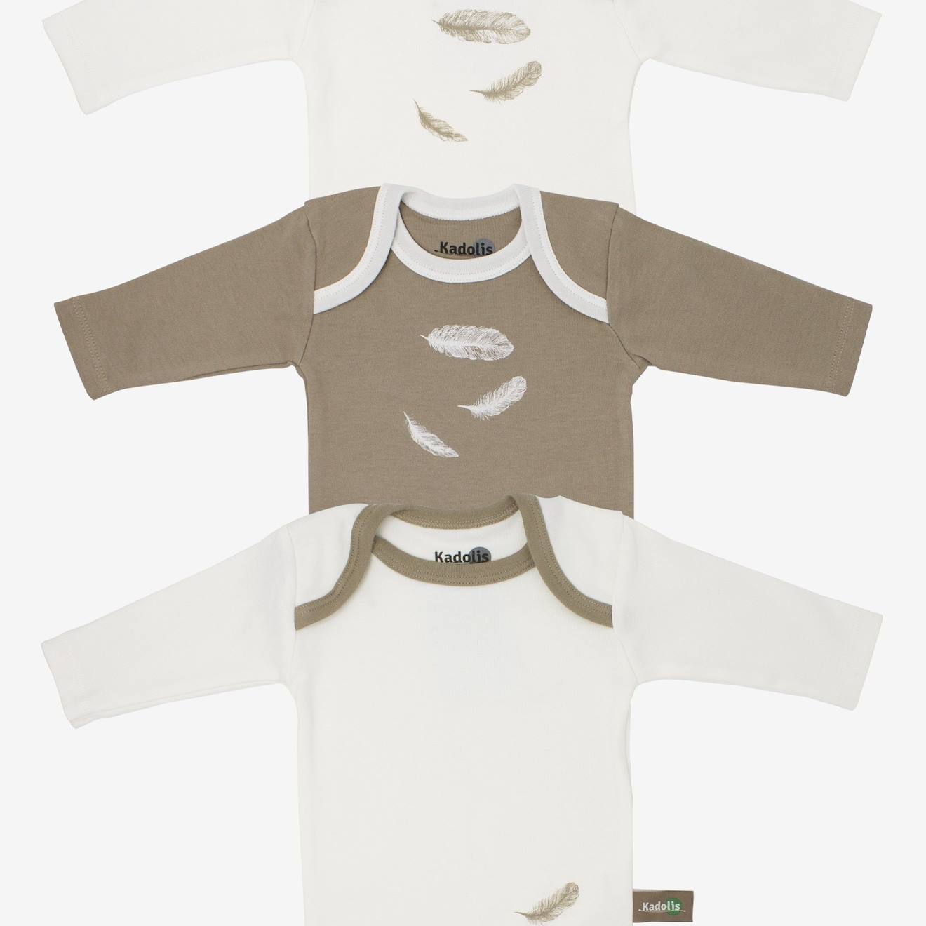 Body Manches Longues En Coton Bio À Motifs Plumes (lot De 3) Beige