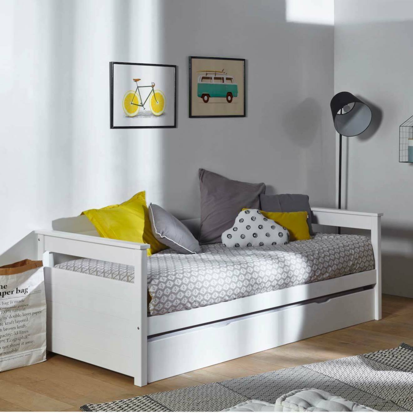 Lit Banquette Gigogne Bois Massif Izao Blanc