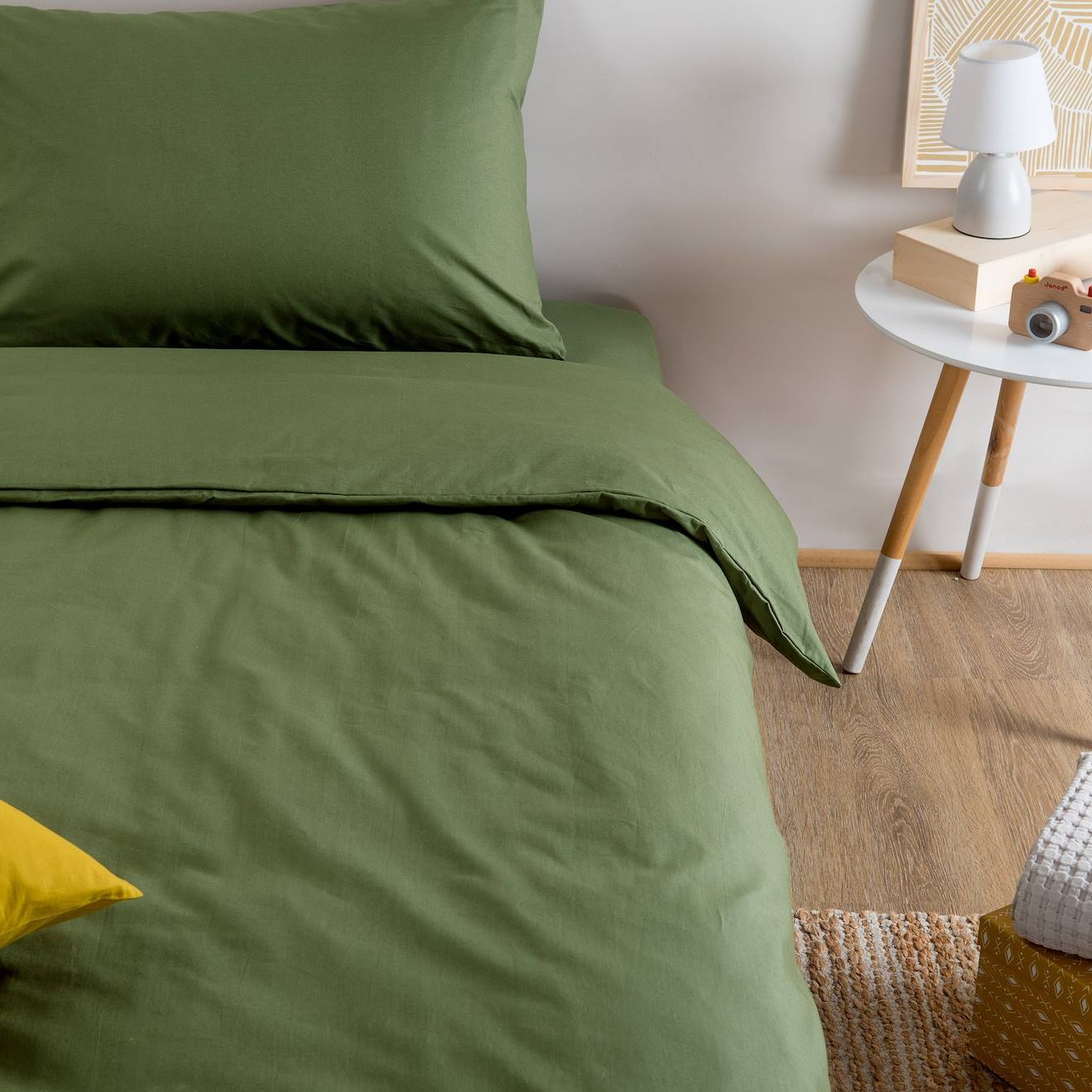 Kadolis - Housse De Couette Unie En Coton Bio Pour Lit 1 Personne Kaki