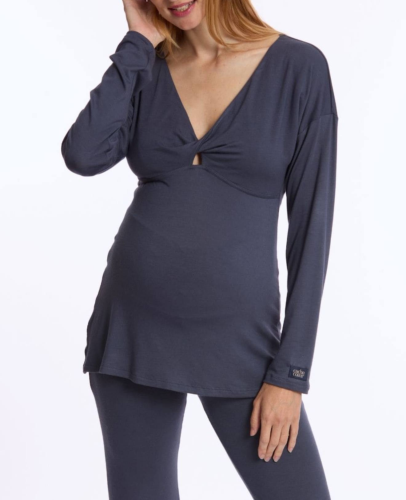 T-shirt Manches Longues De Grossesse Et D'allaitement Louna Bleu Nuit (Cache Coeur) - Image 1