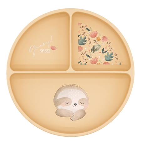 Sassi - Assiette Compartimentée En Silicone Avec Ventouse Animaux Beige