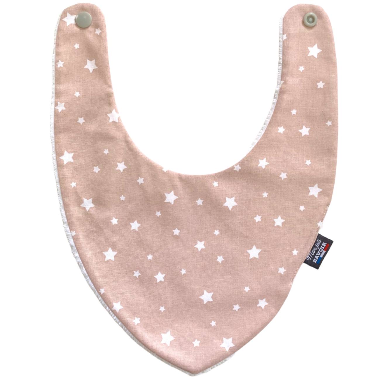 Bavoir Bandana (bleu Imprimé Feuilles) Rose Pâle Étoiles