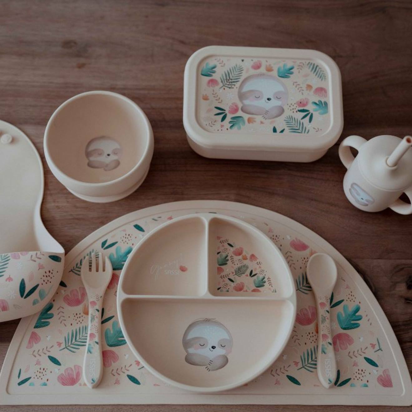 Assiette Compartimentée En Silicone Avec Ventouse Animaux Beige (Sassi) - Image 2
