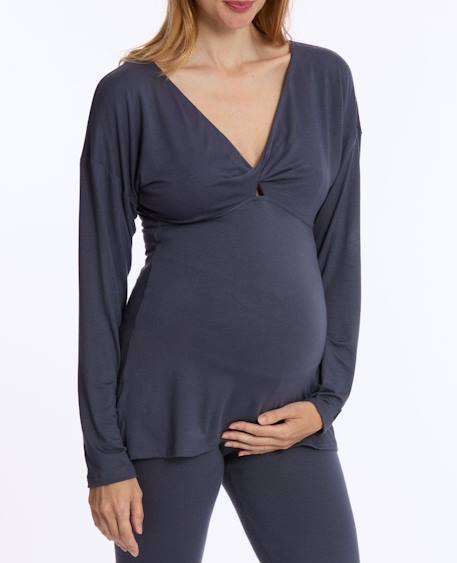 Cache Coeur - T-shirt Manches Longues De Grossesse Et D'allaitement Louna Bleu Nuit