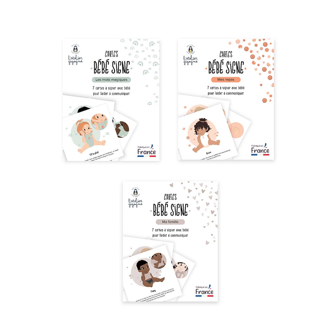 21 Cartes Bébé Signe - Famille Blanc