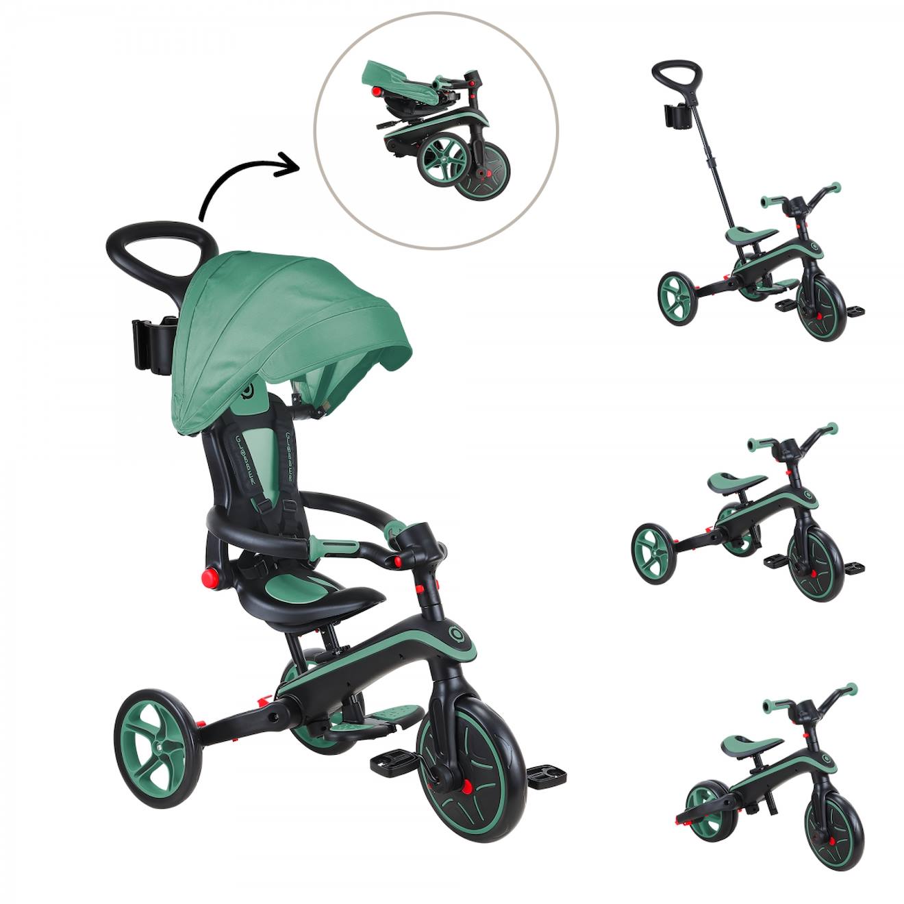 Tricycle Explorer 4-en-1 Évolutif Et Pliable Vert Olive Tricycle Explorer 4-en-1 Évolutif Et Pliable Vert Olive