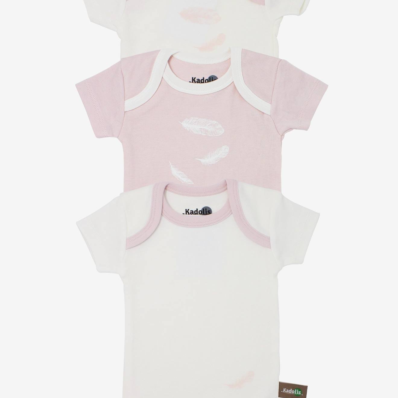 Body Manches Courtes En Coton Bio À Motifs Plumes (lot De 3) Rose Pâle