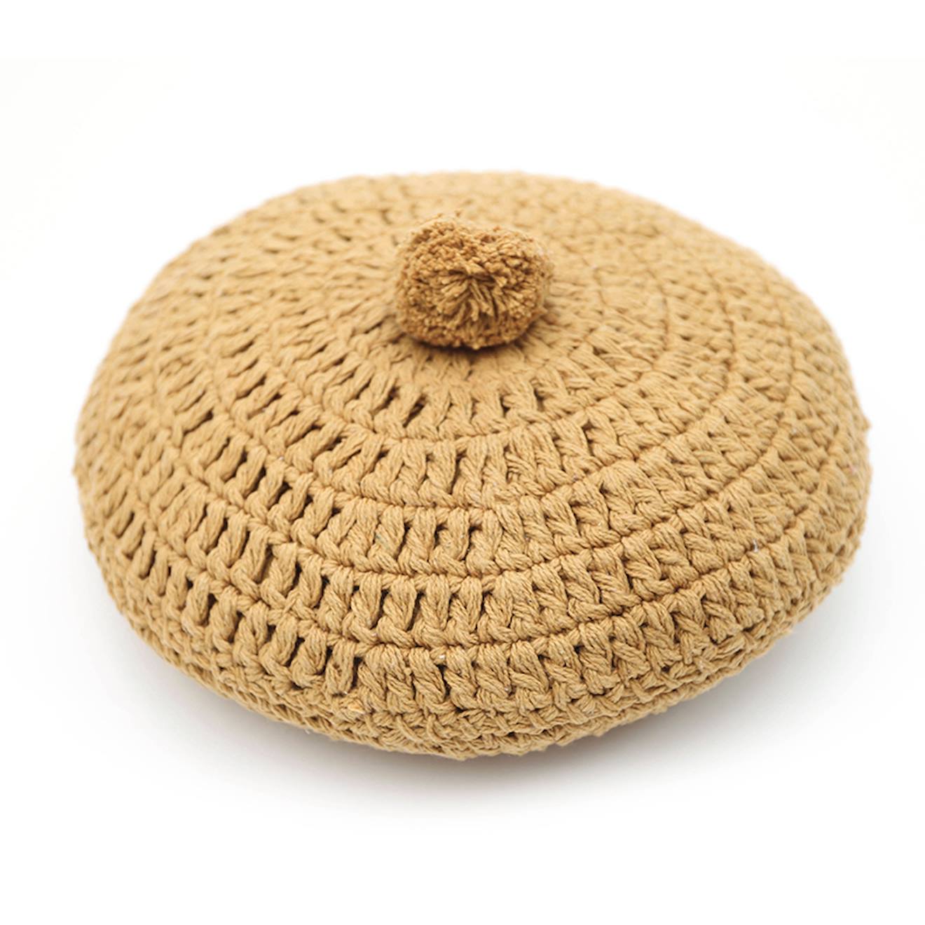 Nattiot - Coussin Coton Rond Crochet Lenka Moutarde