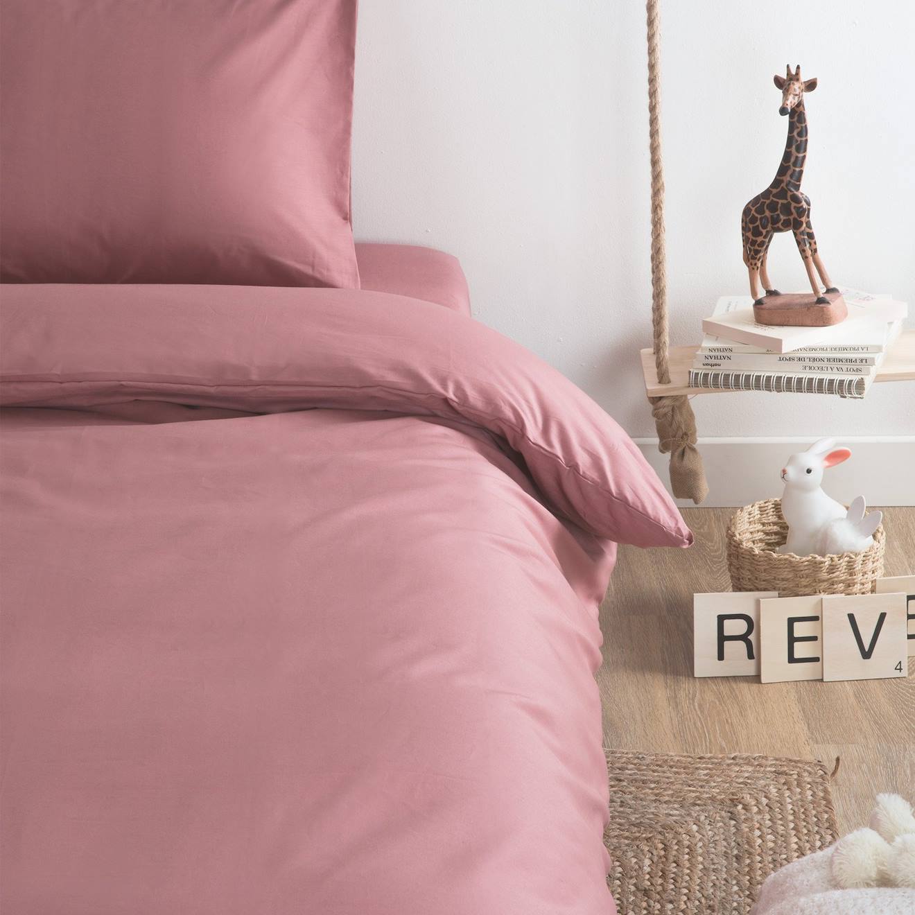 Housse De Couette Unie En Coton Bio Pour Lit 1 Personne Bois De Rose