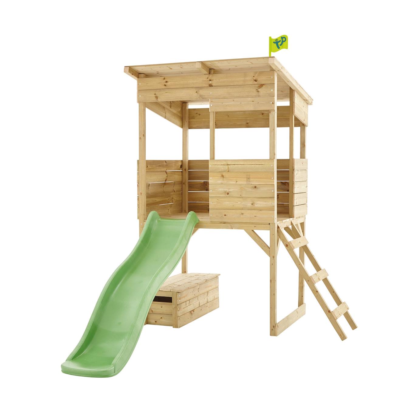Maisonnette Cabane Sur Pilotis Avec Toboggan Cimes Bois Fsc® Marron - Vert
