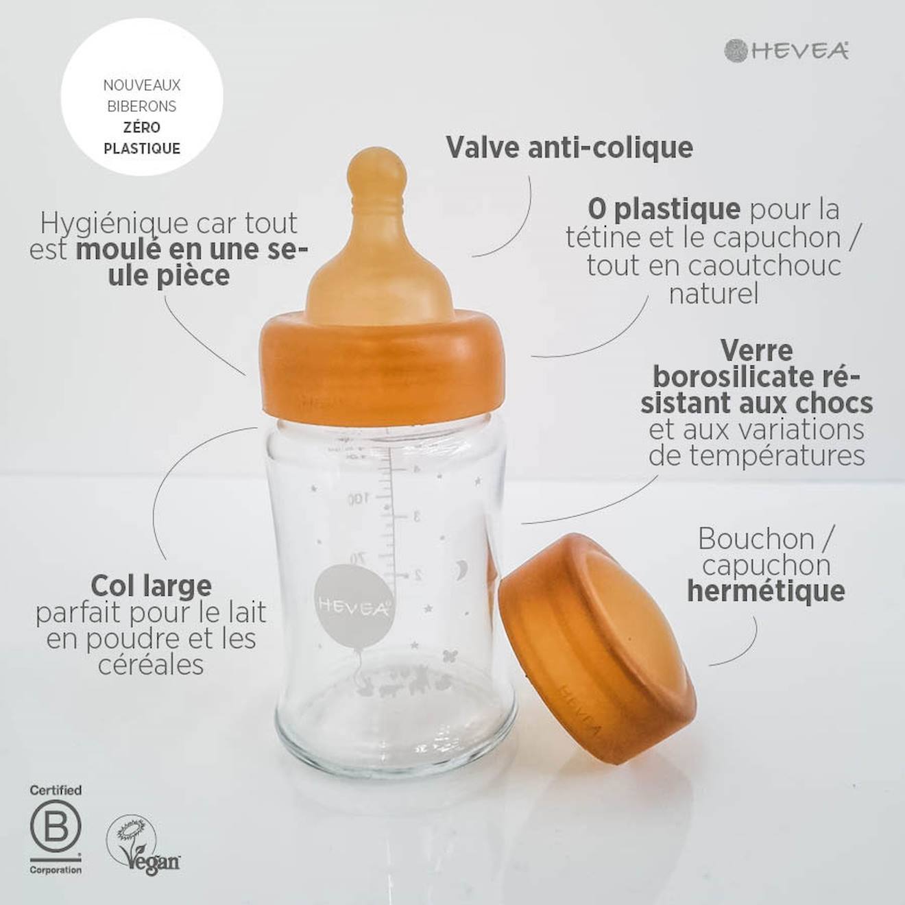 Lot De 2 Biberons En Verre Et Caoutchouc Naturel - 250 Ml Multi-coloured (Hevea) - Image 1