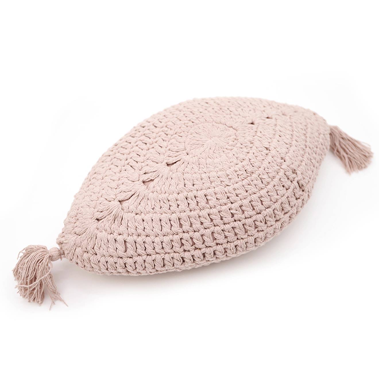 Coussin Bohème Coton Crochet Plume Nude