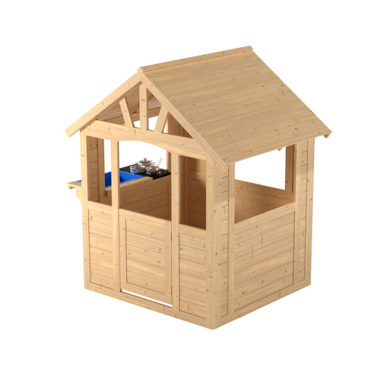 TP Toys - Maisonnette Cabane Enfant Avec Cuisine Extérieure Bois Fsc® Marron - Bleu - Noir