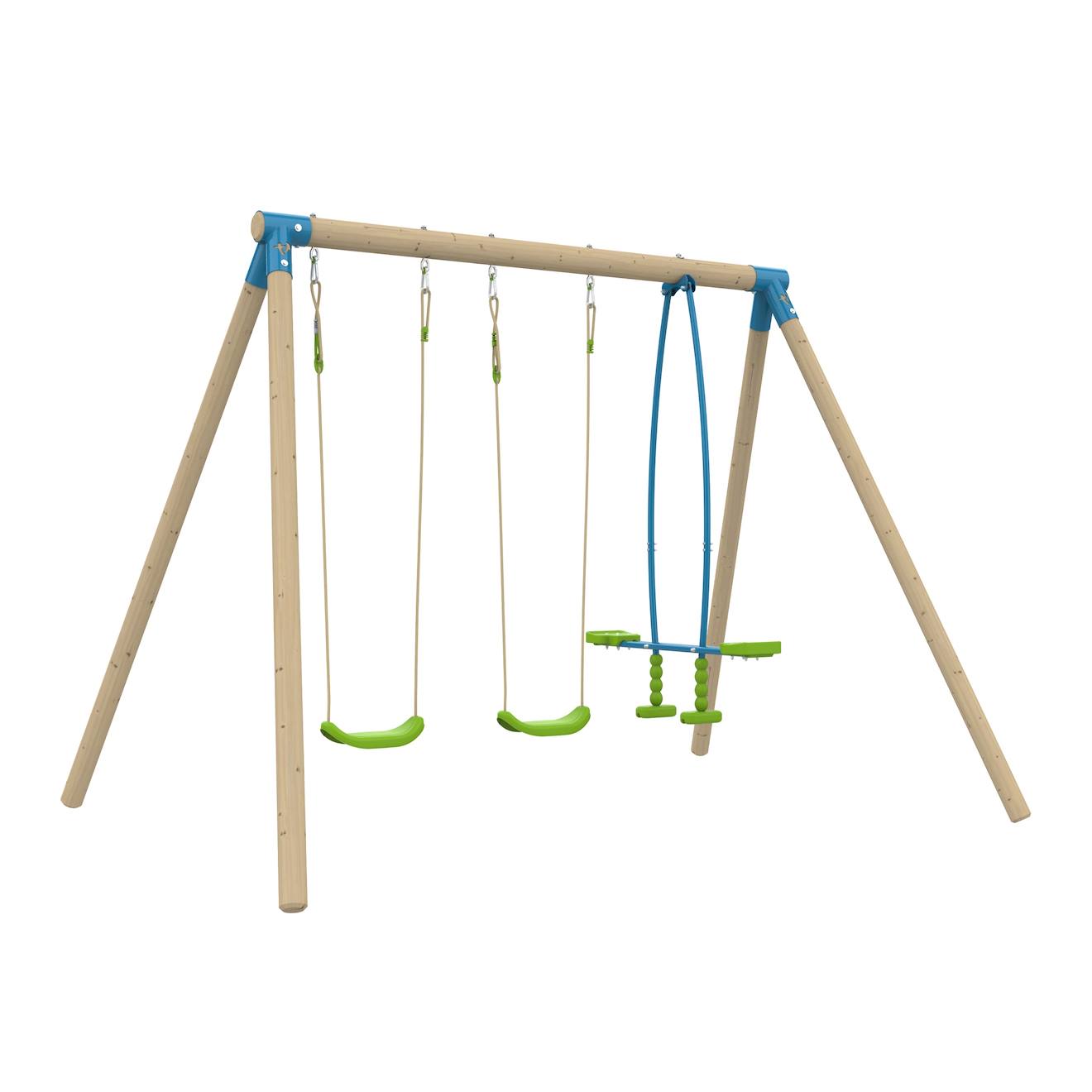 Portique 2 Balançoires Et Vis-à-vis Barbiche Bois H224cm Marron - Bleu - Vert