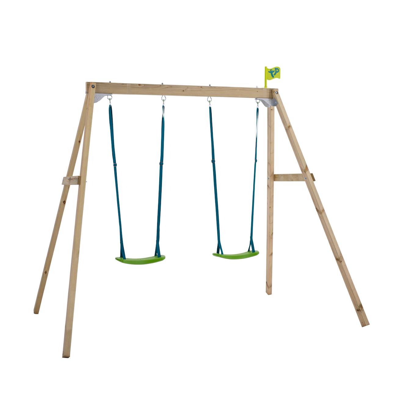 Portique 2 Balançoires Forest Bois H200cm Marron - Bleu - Gris - Vert