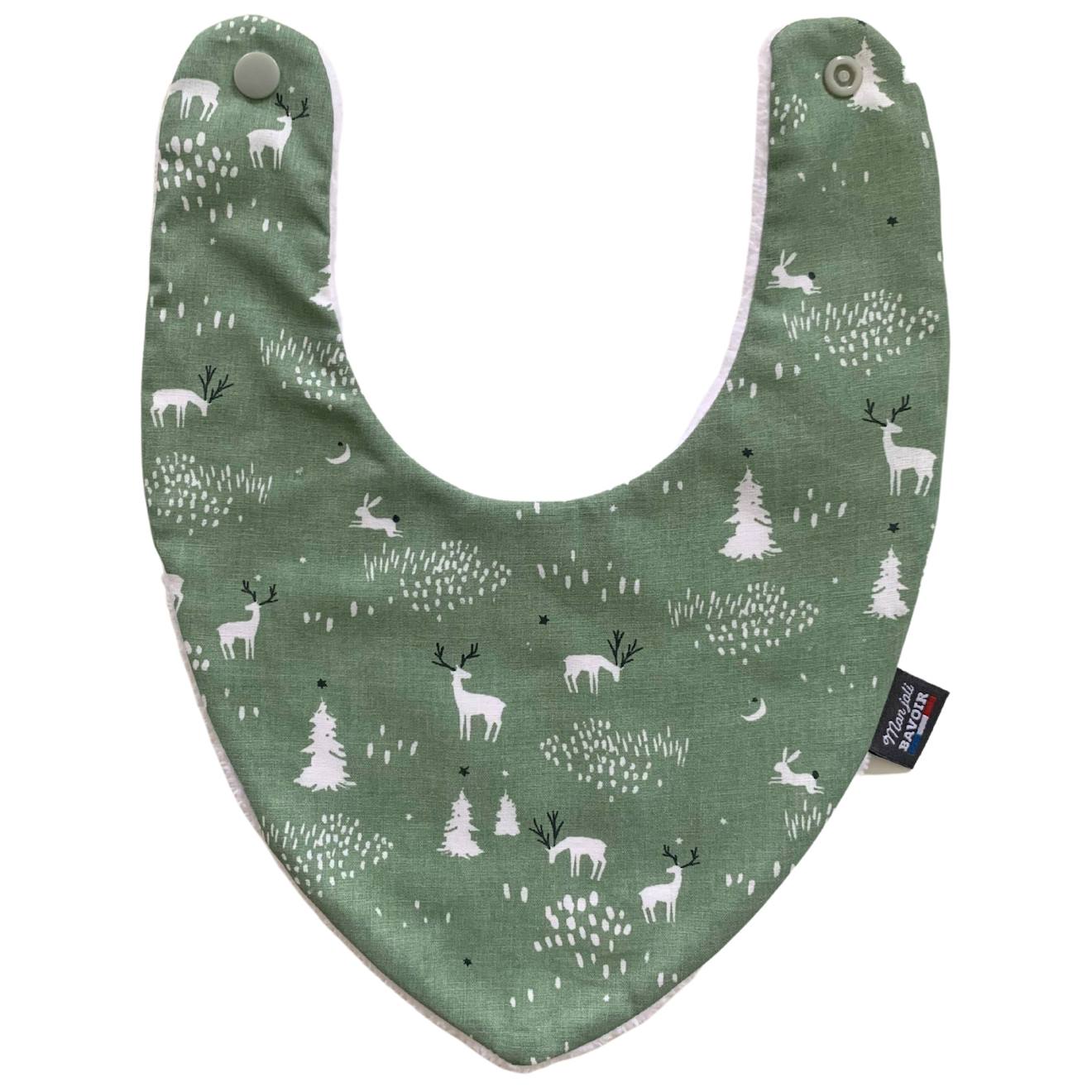 Bavoir Bandana (bleu Imprimé Feuilles) Animaux D'hiver Vert