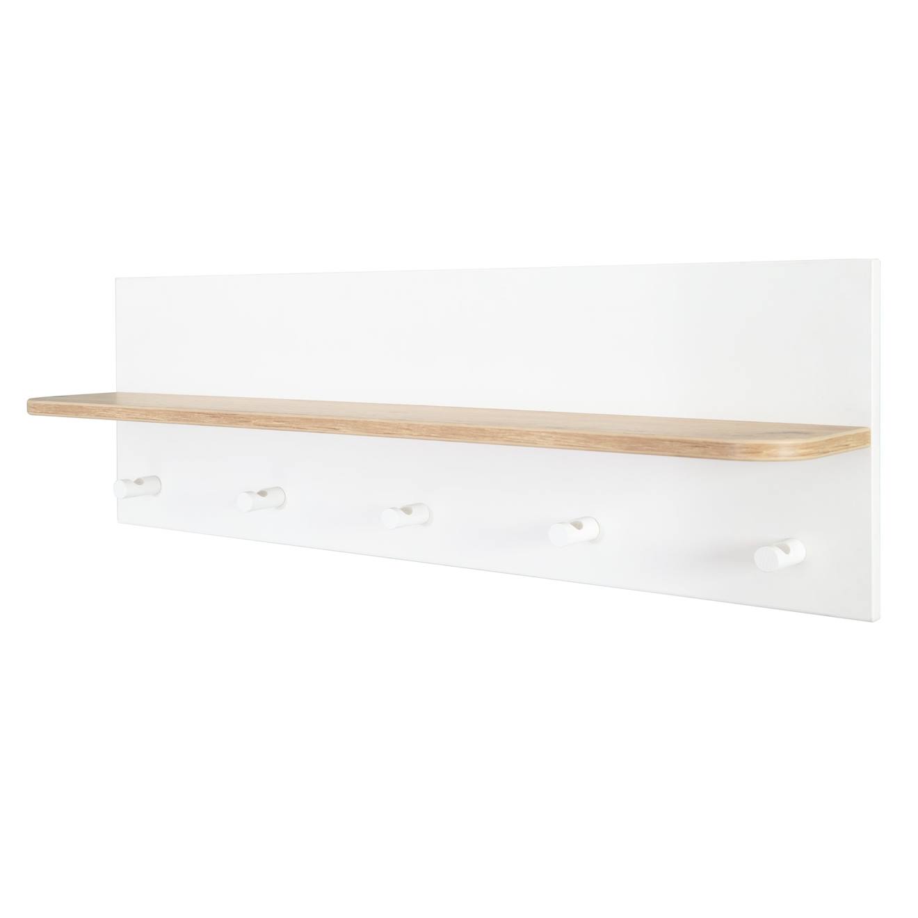 Étagère Murale Avec 5 Patères Ava Blanc / Chêne Artisan