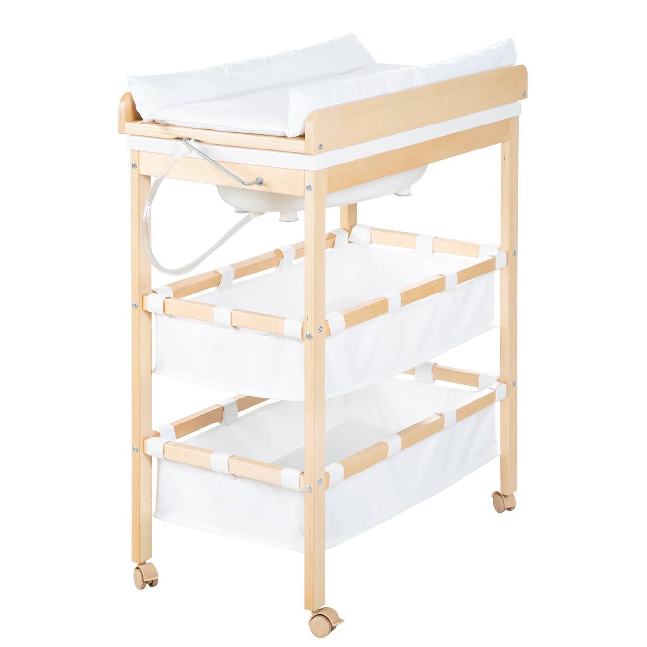 Roba - Table À Langer Avec Baignoire 2en1 + Matelas À Langer Imperméable Bois Naturel / Blanc