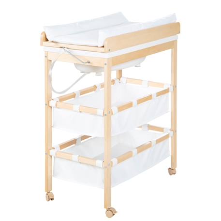 Roba - Table à langer avec baignoire et matelas blanc en bois nature