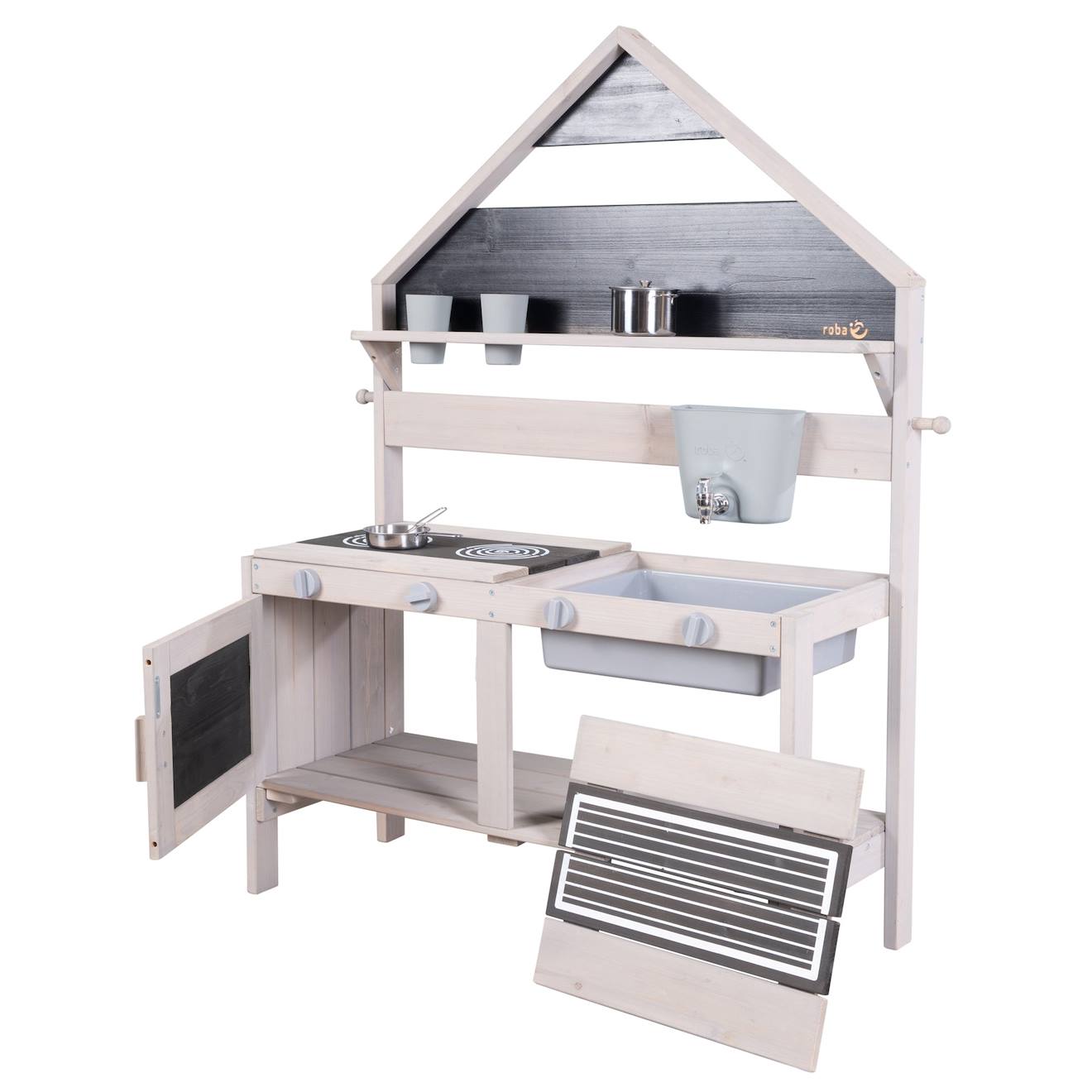 Cuisine Extérieure En Forme De Maison En Bois Fsc® Avec Accessoires Gris