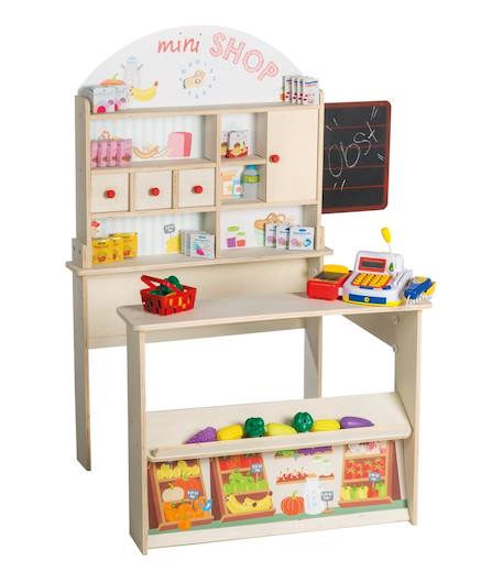 Marchande en bois avec horloge et tableau à craie mini shop Multicolore / sans accessoires 3 - vertbaudet enfant 