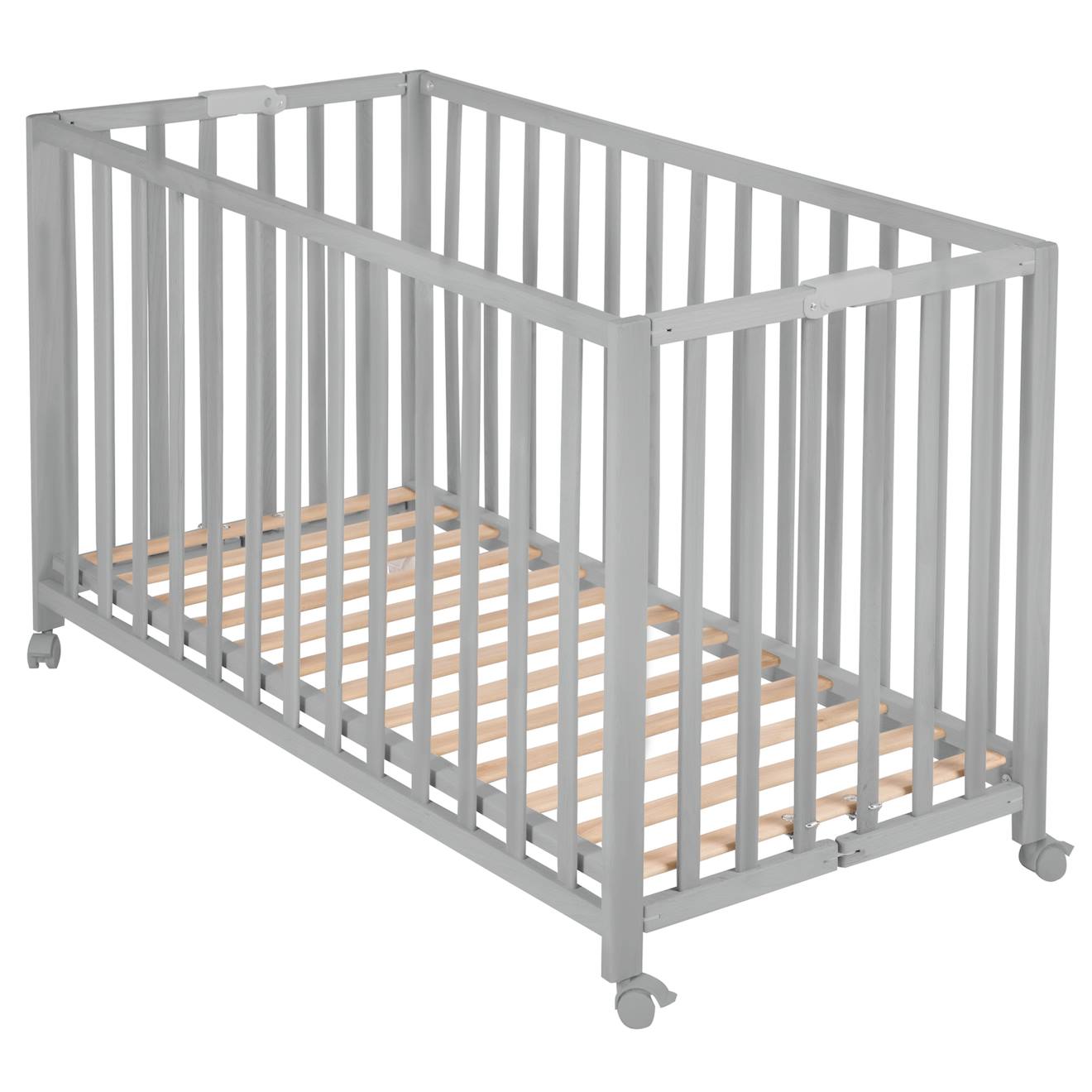 Lit Bébé Pliant Sur Roulettes À Frein Fold Up Gris Taupe