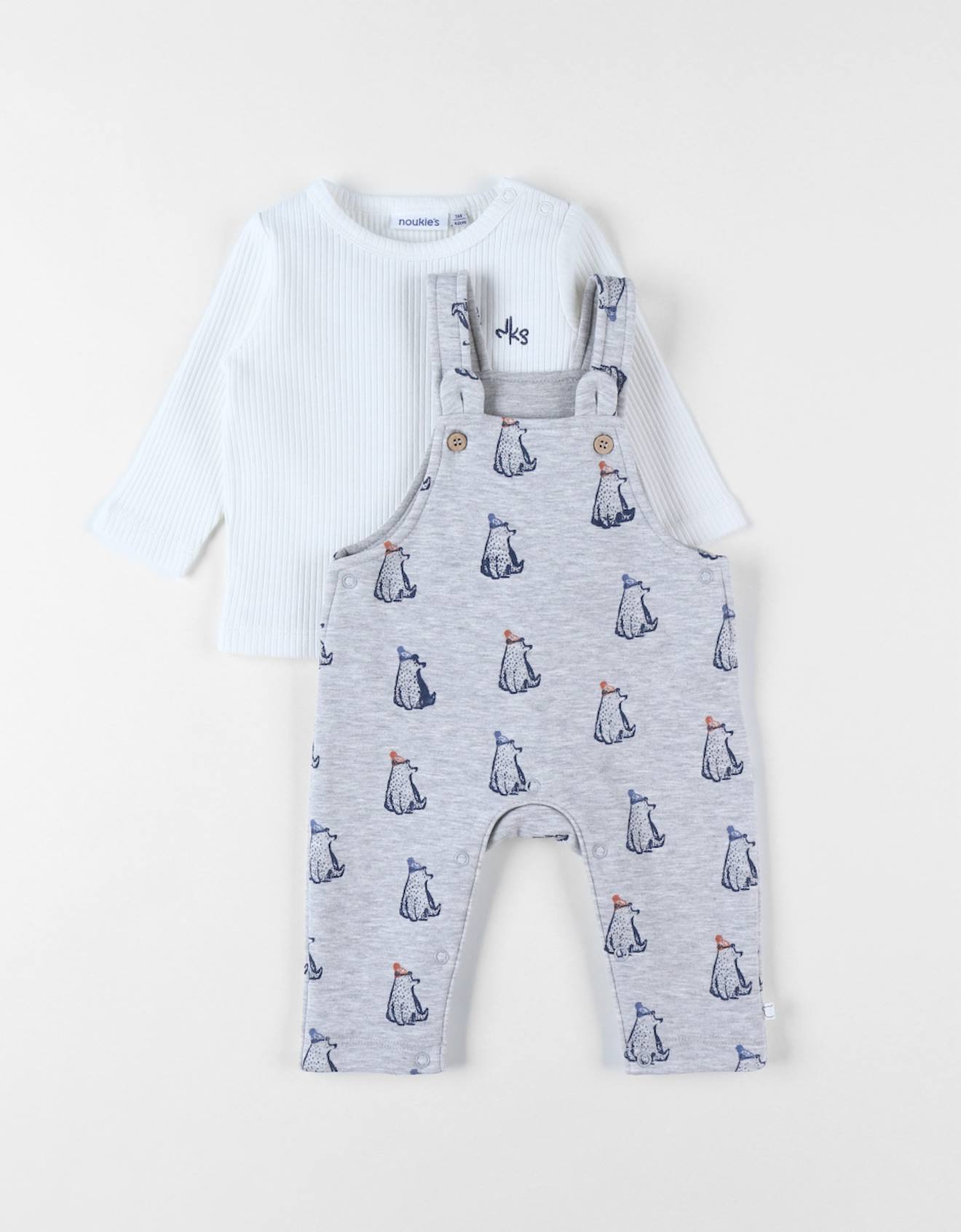 Ensemble Salopette + T-shirt Ours Gris