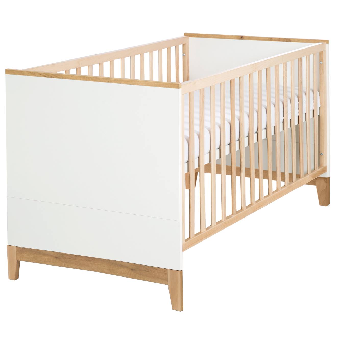 Lit Évolutif En Bois Massif Convertible En Lit Junior Finn Blanc / Chêne Doré