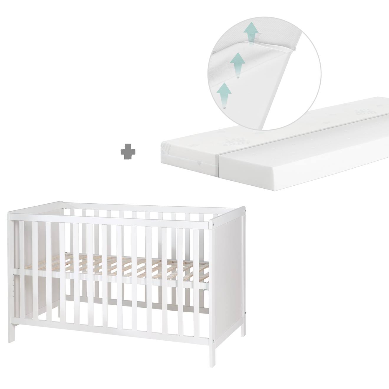 Lit Bébé 2en1 Indépendant Et Cododo + Matelas Respirant Safe Asleep® Blanc