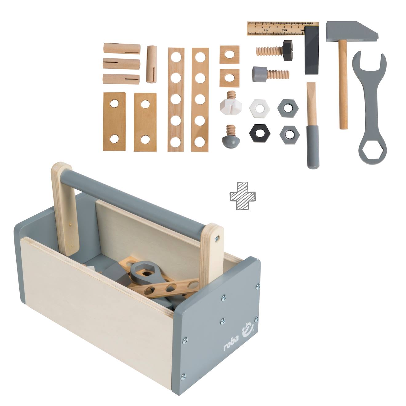 Boite À Outils Pour Enfant 22 Pièces Naturel, Gris Et Blanc