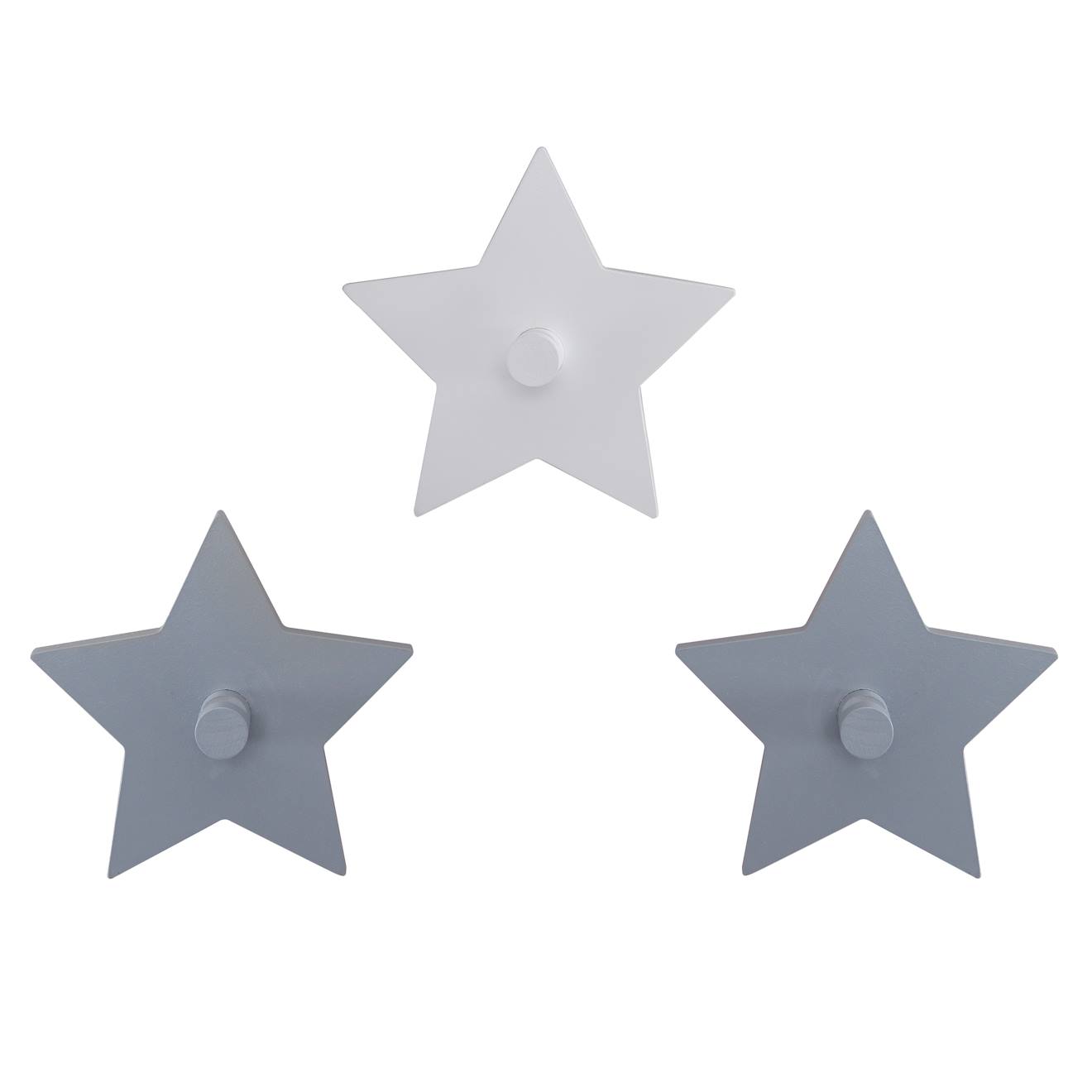 Lot De 3 Patères Murales Étoiles Little Stars Gris Et Blanc