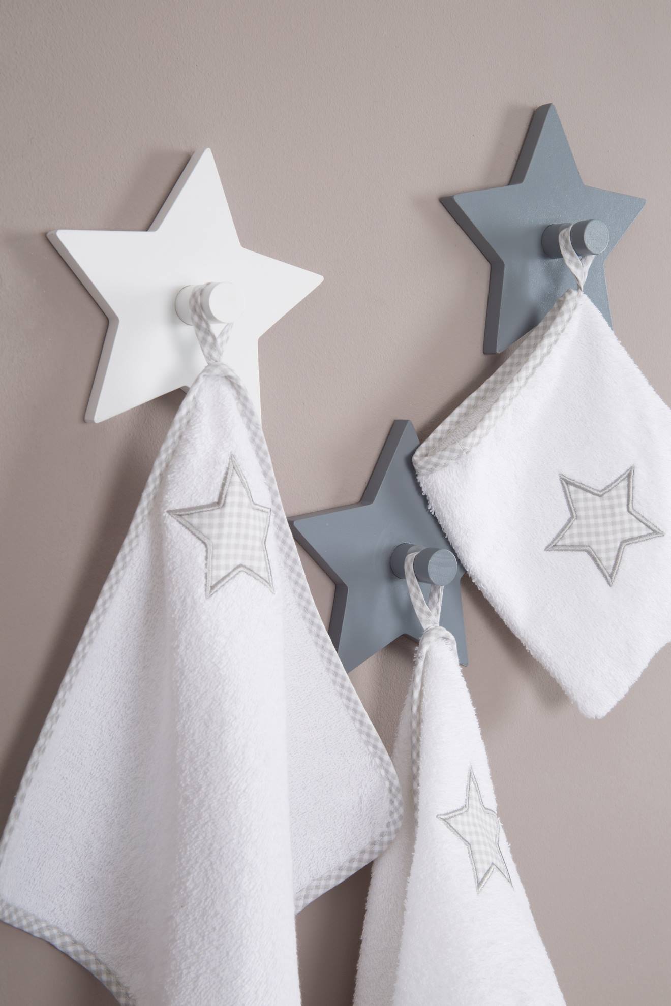 Roba - Lot De 3 Patères Murales Étoiles Little Stars Gris Et Blanc