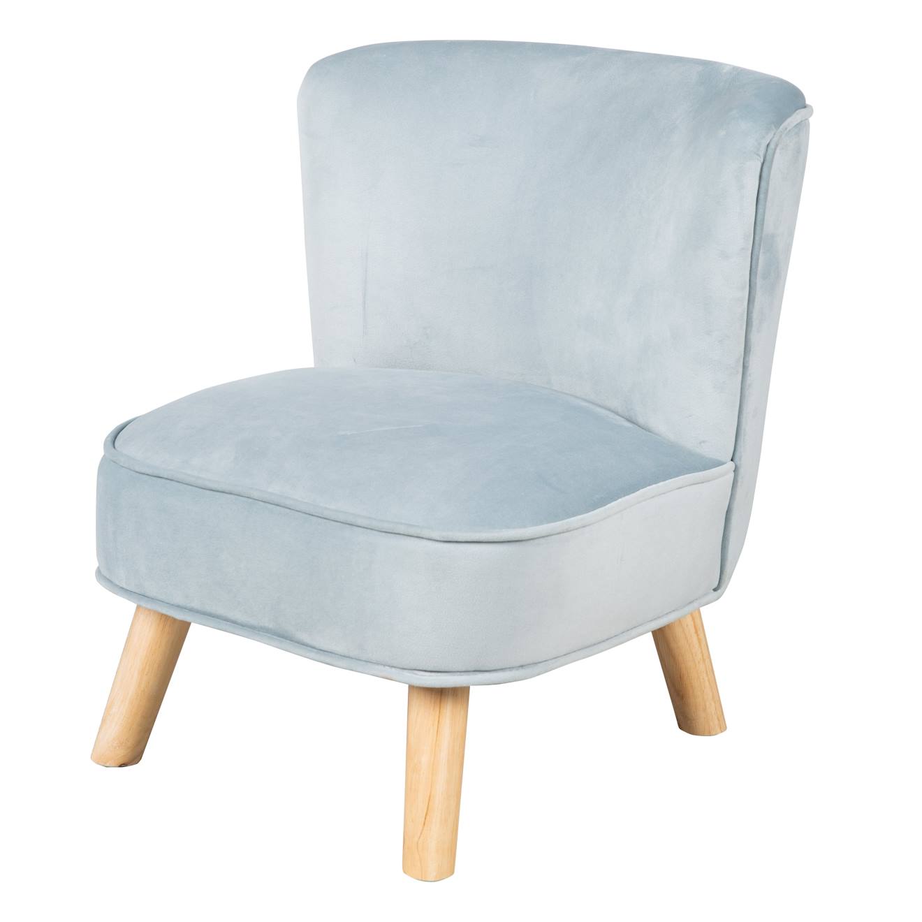 Roba - Mini Fauteuil En Velours Et Pieds En Bois Massif Lil Sofa Bleu Clair