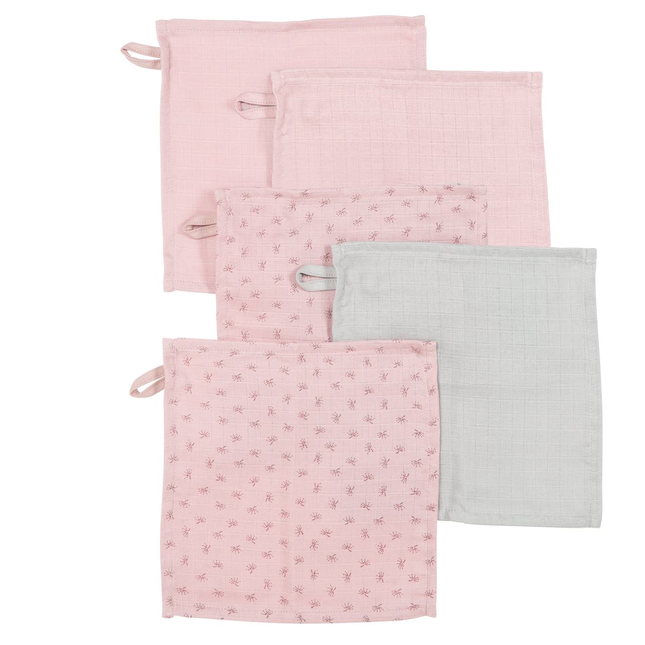 Lot De 5 Gants De Toilette Débarbouillettes En Coton Bio Lil Planet Rose Pastel Et Gris Argenté