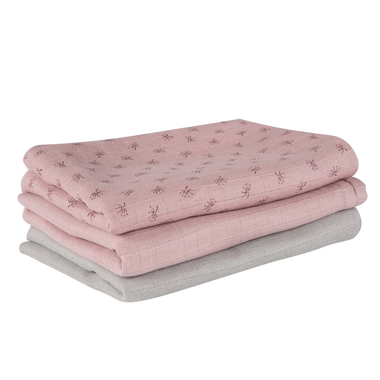 Roba - Lot De 3 Langes En Coton Bio Lil Planet Rose Pastel Et Gris Argenté