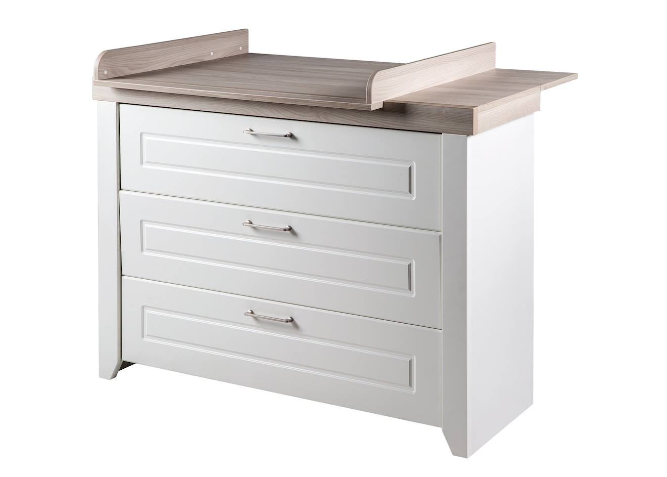 Commode 3 Tiroirs Avec Extension À Langer Amovible Felicia Blanc Cassé / Décor Bois Luna