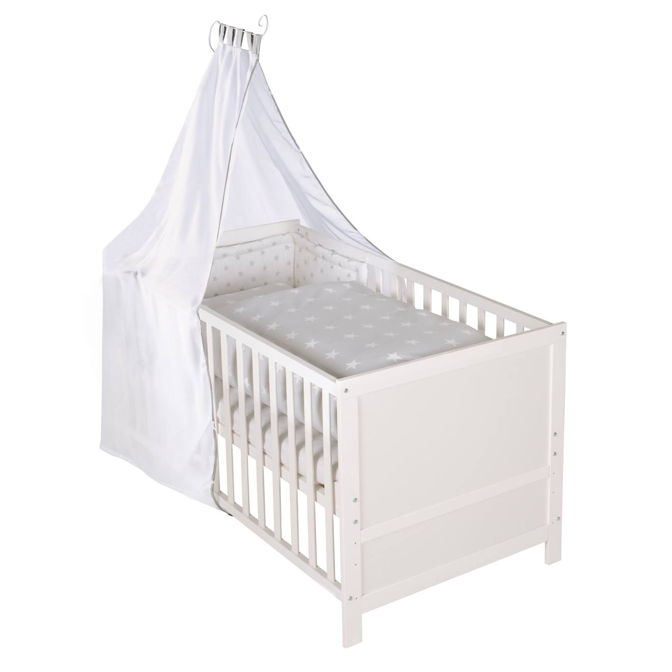 Lit Évolutif Avec Matelas Et Accessoires Complets Sterne Grau Blanc / Gris