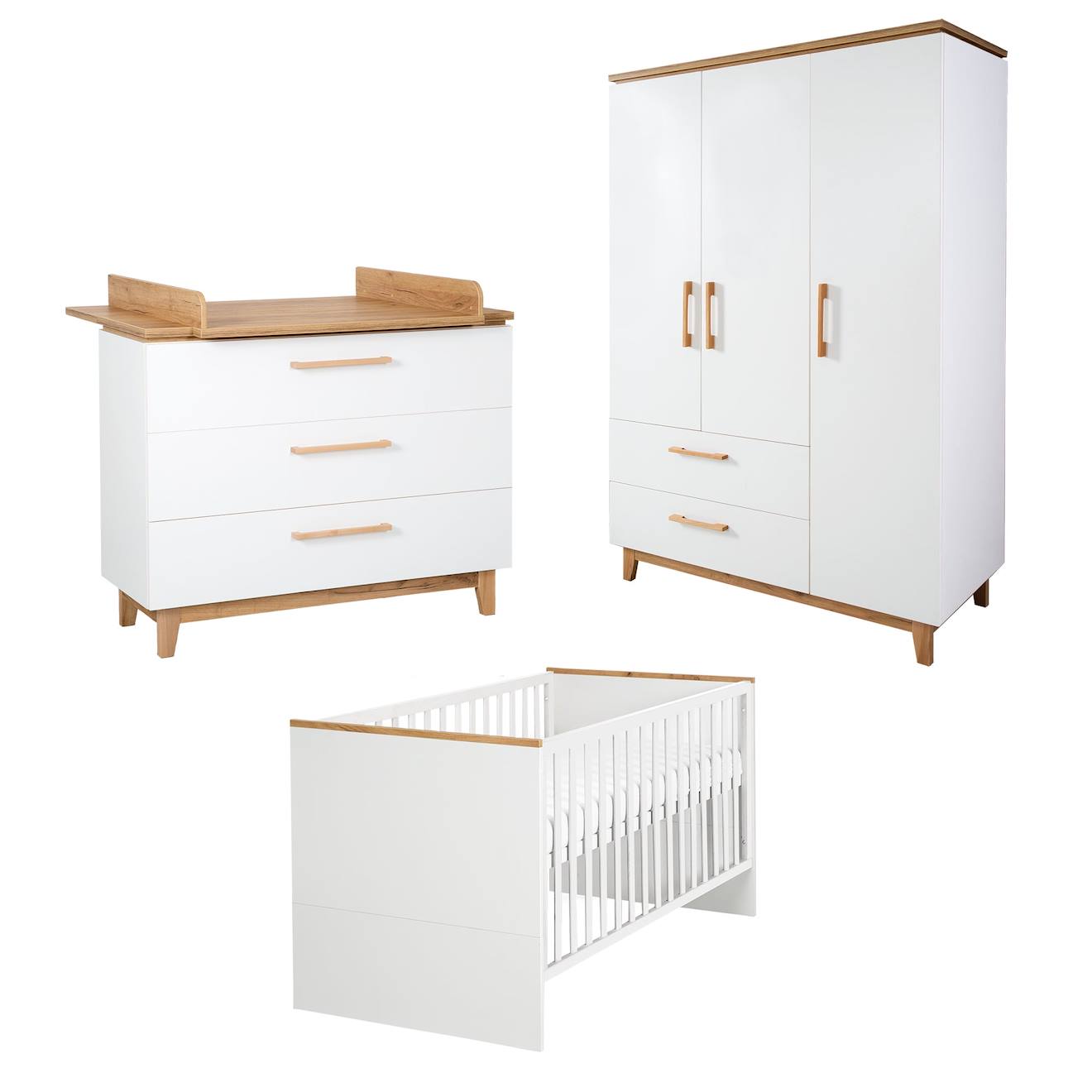 Chambre Bébé Évolutive Complète - Style Scandinave Avec Soft-close Finn Blanc / Chêne Doré