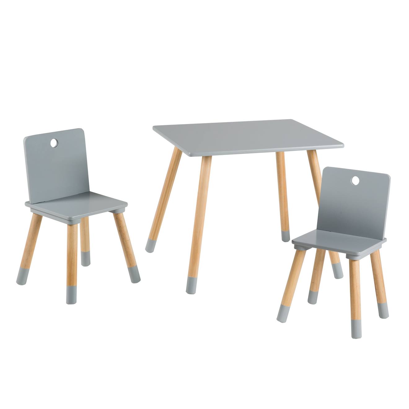 Roba - Set Table Et 2 Chaises Enfant Avec Pieds En Bois Massif Gris Et Naturel